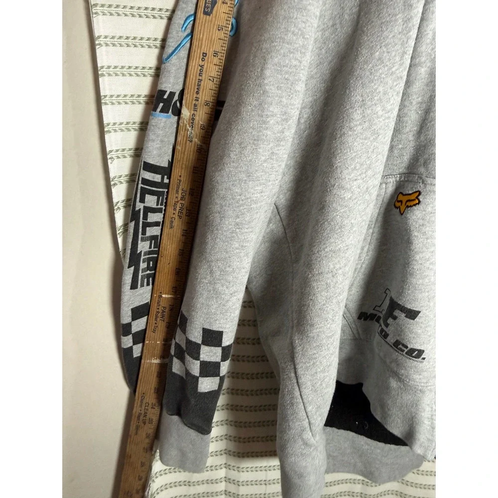 Fox Racing Y2K Mens Zip Up Hoodie Grey Black Motocross Graphic Sherpa Lined XL